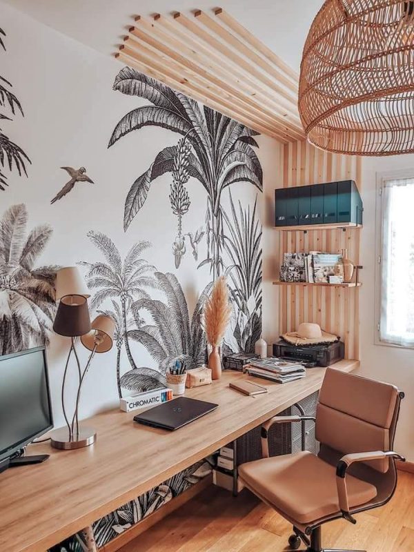 aménagement bureau joli papier peint